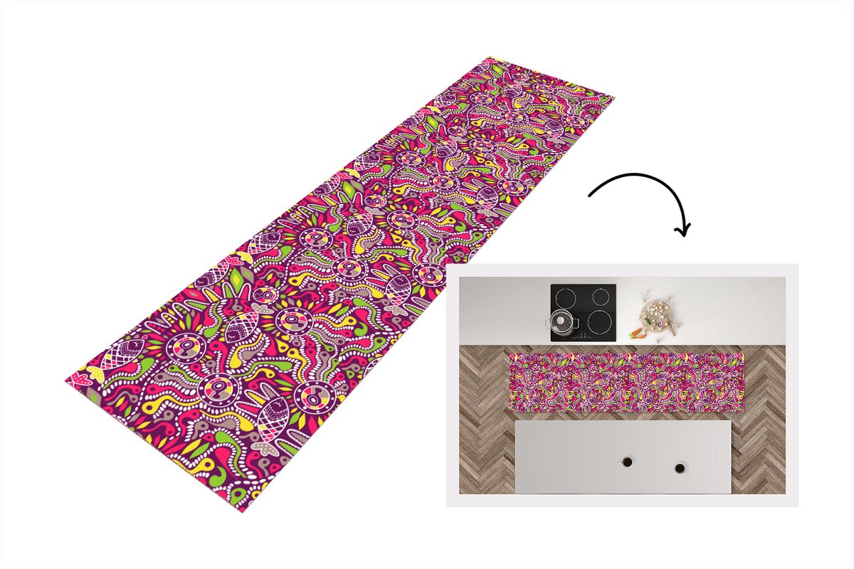 KitchenYeah Keukenloper - Loper keuken - Vissen - Neon - Regenboog - Patronen - 240x60 cm - Keukenloper vinyl Multicolor