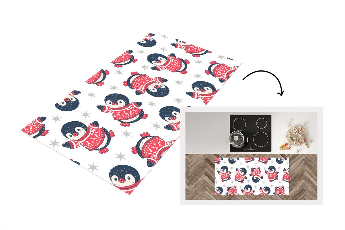 KitchenYeah Keukenloper - Loper keuken - Pinguïn - Patronen - Sterren - 120x60 cm - Keukenloper vinyl Multicolor