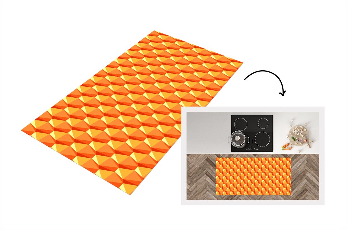 KitchenYeah Keukenloper - Loper keuken - Oranje - Patronen - 3D - 120x60 cm - Keukenloper vinyl Multicolor