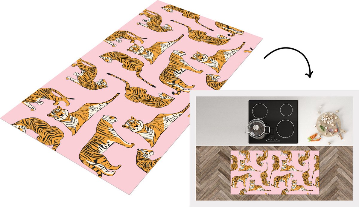 KitchenYeah Keukenloper - Loper keuken - Patroon - Tiger - Dieren - 120x60 cm - Keukenloper vinyl Multicolor