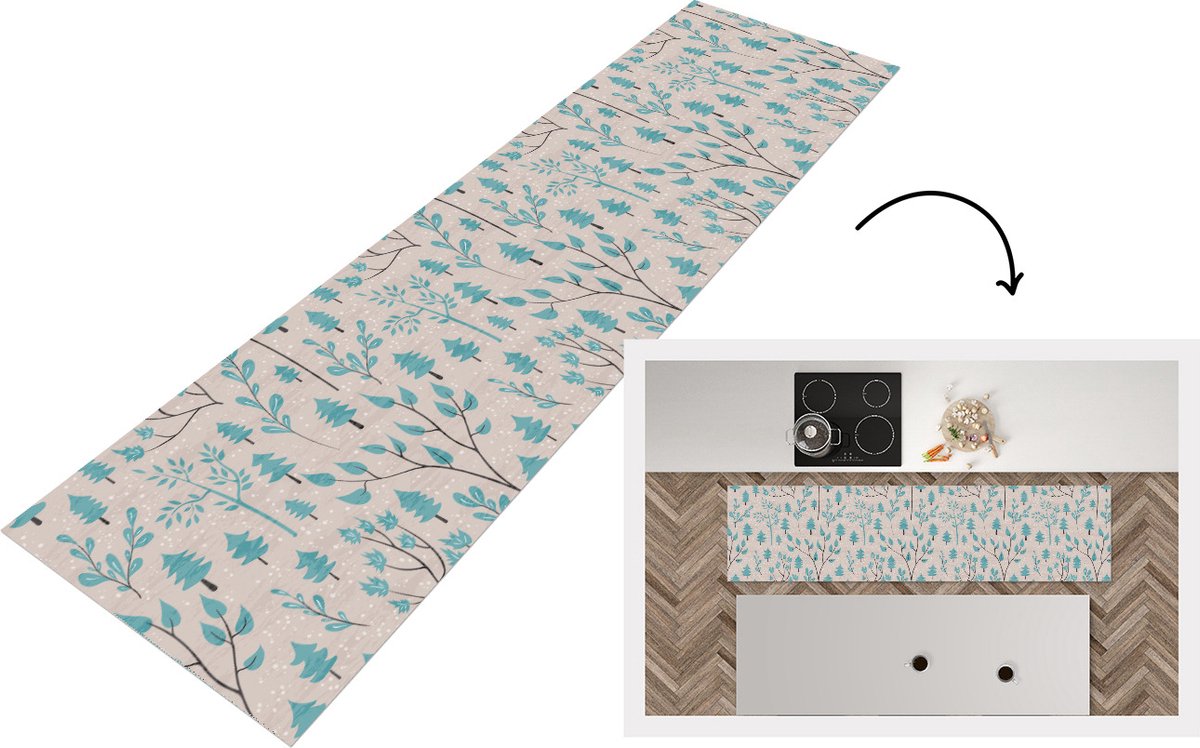 KitchenYeah Keukenloper - Loper keuken - Winter - Bos - Design - 240x60 cm - Keukenloper vinyl Multicolor