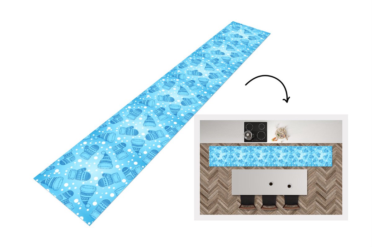 KitchenYeah Keukenloper - Loper keuken - Handschoenen - Muts - Winter - Patronen - 300x50 cm - Keukenloper vinyl Multicolor