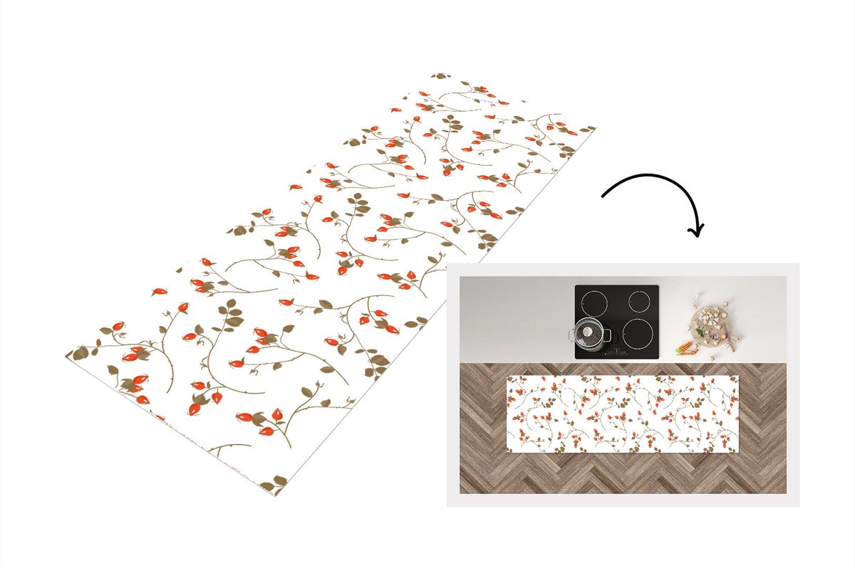 KitchenYeah Keukenloper - Loper keuken - Patronen - Planten - Romantisch - Botanisch - 150x50 cm - Keukenloper vinyl Multicolor