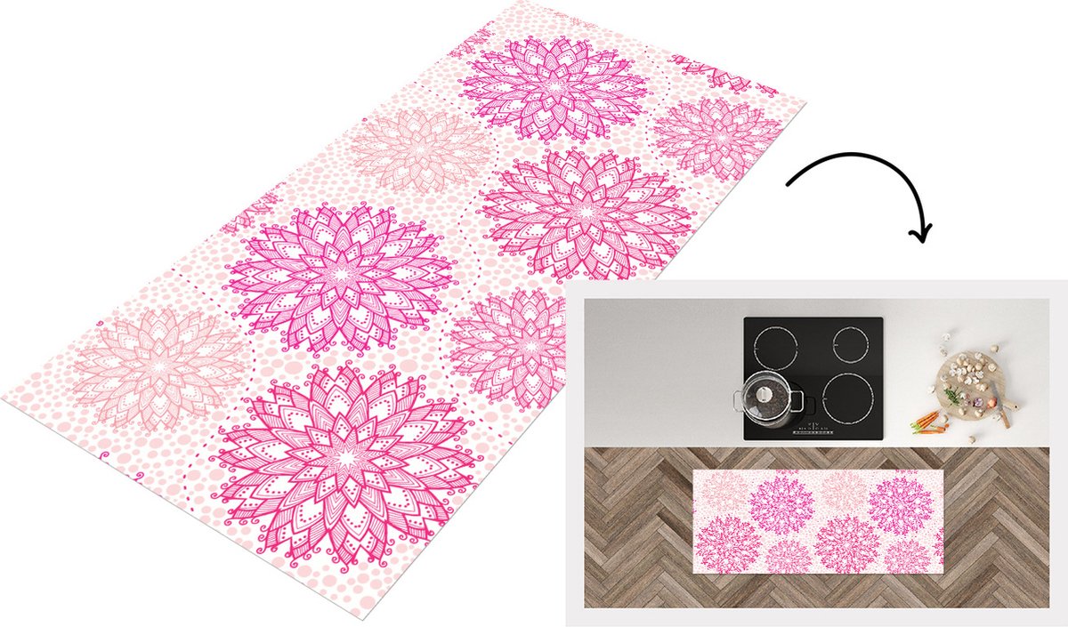 KitchenYeah Keukenloper - Loper keuken - Christmas - Sterren - Roze - Patronen - 120x50 cm - Keukenloper vinyl Multicolor