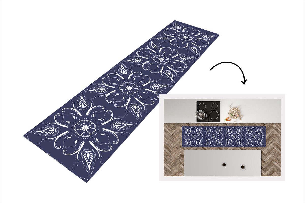 KitchenYeah Keukenloper - Loper keuken - Design - Mandala - Bohemian - 200x50 cm - Keukenloper vinyl Multicolor