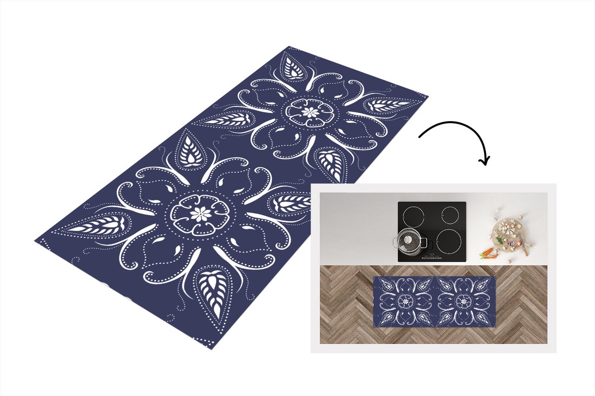 KitchenYeah Keukenloper - Loper keuken - Design - Mandala - Bohemian - 120x50 cm - Keukenloper vinyl Multicolor