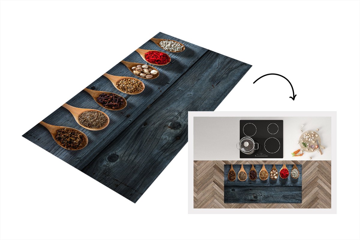 KitchenYeah Keukenloper - Loper keuken - Kruiden op lepels op een houten achtergrond - 120x60 cm - Keukenloper vinyl Multicolor