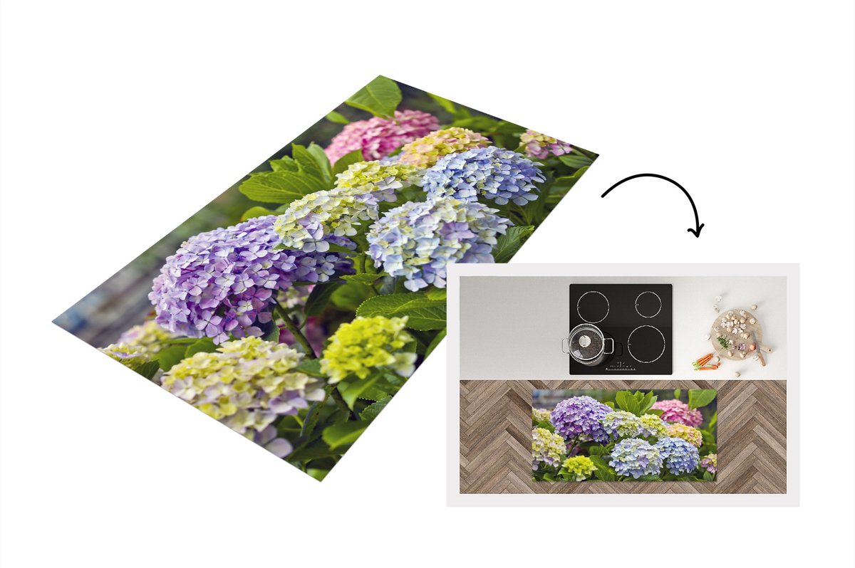 KitchenYeah Keukenloper - Loper keuken - Verschillende hortensia bloemen - 120x60 cm - Keukenloper vinyl Multicolor