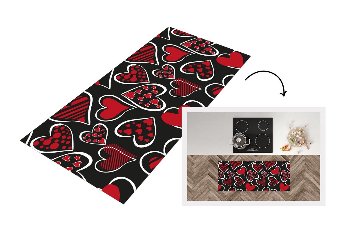 KitchenYeah Keukenloper - Loper keuken - Meisjes - Hart - Liefde - Patronen - 120x50 cm - Keukenloper vinyl Multicolor