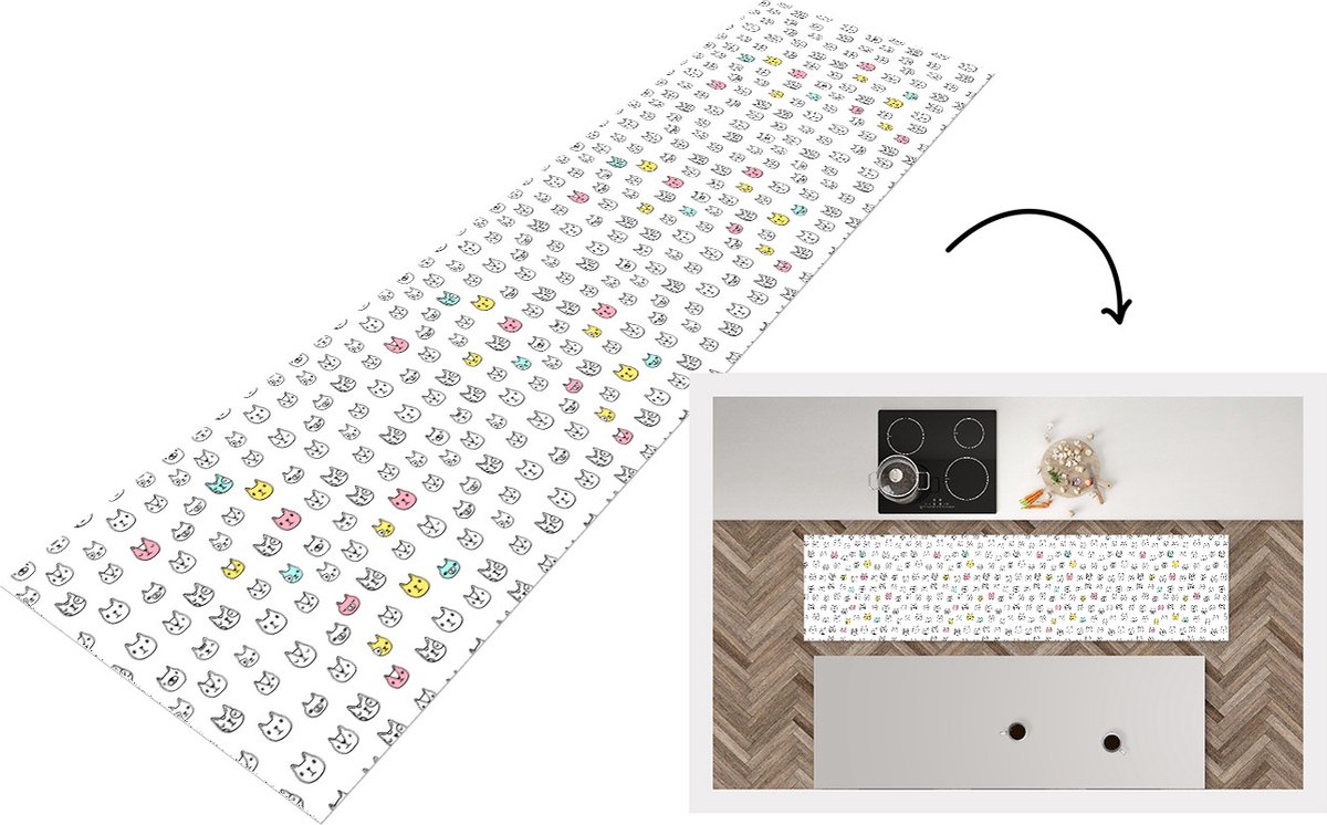 KitchenYeah Keukenloper - Loper keuken - Meisje - Kat - Huisdieren - Patronen - 240x60 cm - Keukenloper vinyl Multicolor