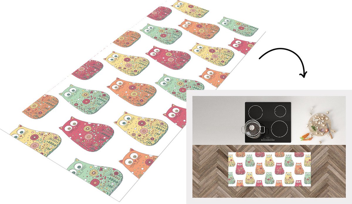 KitchenYeah Keukenloper - Loper keuken - Meisjes - Kat - Bloemen - Patronen - 120x50 cm - Keukenloper vinyl Multicolor