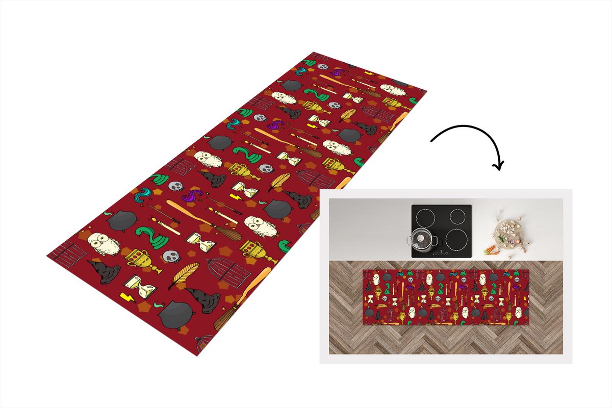 KitchenYeah Keukenloper - Loper keuken - Tiener - Uil - Slang - Patronen - 150x50 cm - Keukenloper vinyl Multicolor