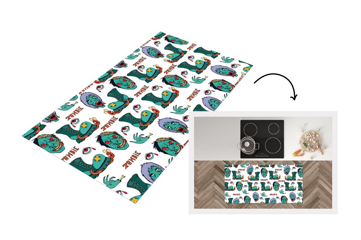 KitchenYeah Keukenloper - Loper keuken - Tiener - Zombie - Schoenen - Patronen - 120x60 cm - Keukenloper vinyl Multicolor