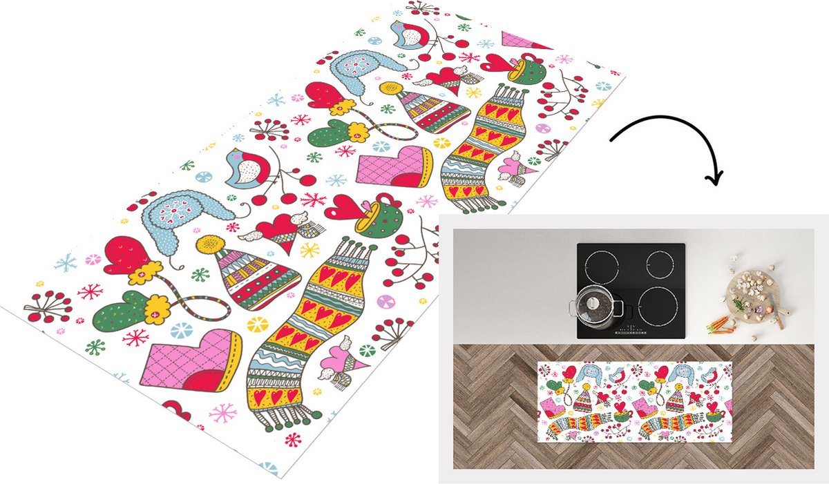 KitchenYeah Keukenloper - Loper keuken - Patronen - Winter - Kerst - 120x50 cm - Keukenloper vinyl Multicolor