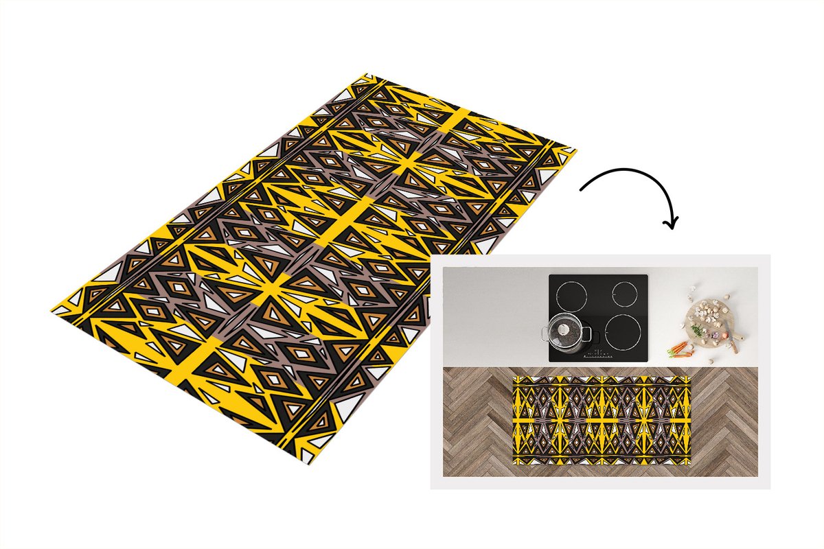 KitchenYeah Keukenloper - Loper keuken - Afrika - Geometrie - Patronen - 120x60 cm - Keukenloper vinyl Multicolor