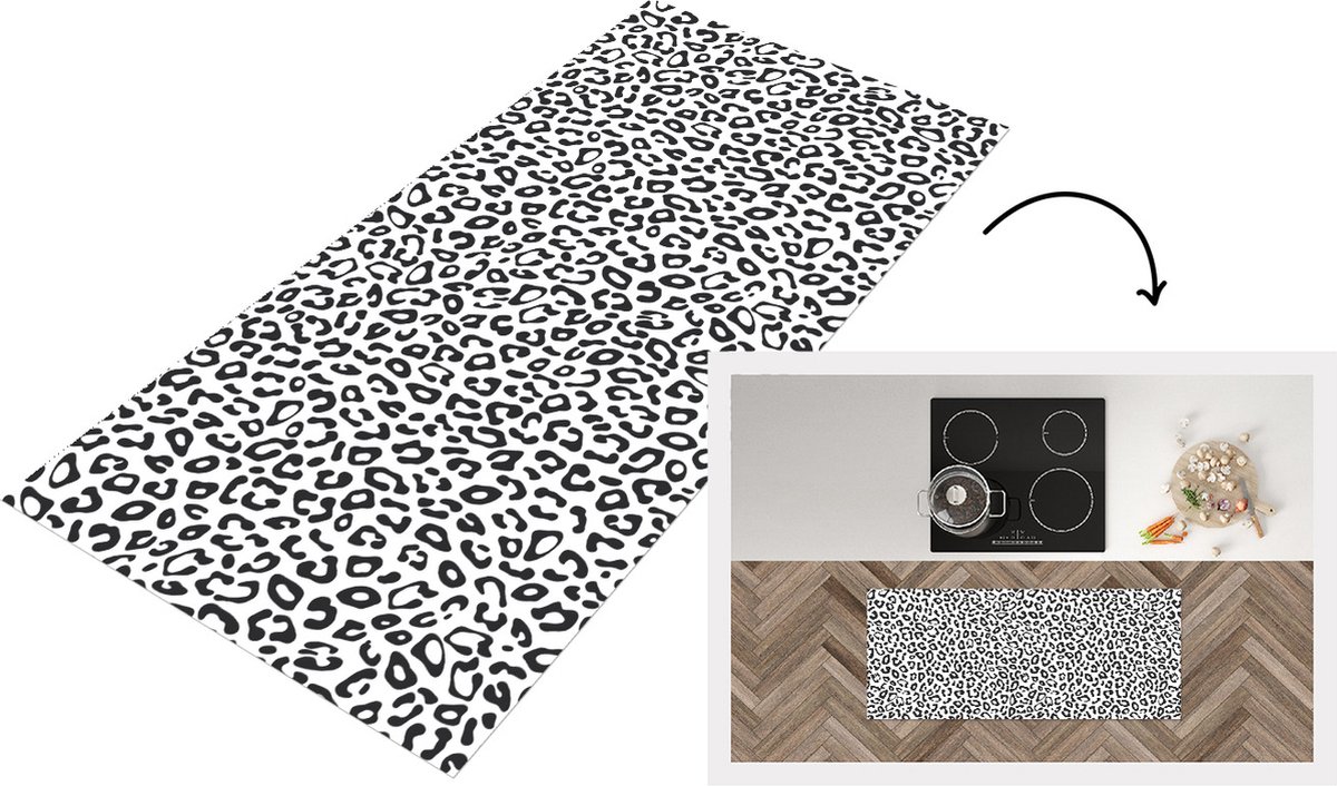 KitchenYeah Keukenloper - Loper keuken - Design - Panterprint - Zwart - Wit - Patronen - 120x50 cm - Keukenloper vinyl Multicolor