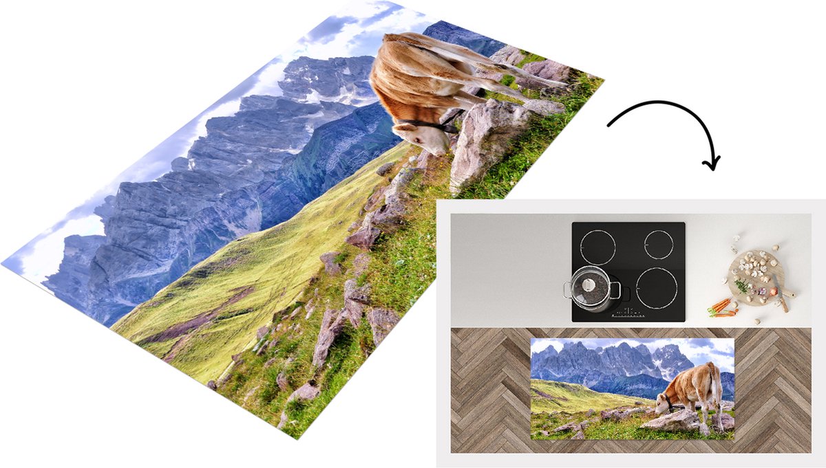 KitchenYeah Keukenloper - Loper keuken - Alpen - Koe - Berg - 120x60 cm - Keukenloper vinyl Multicolor