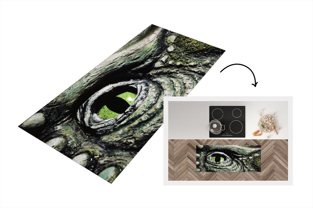 KitchenYeah Keukenloper - Loper keuken - Close-up - Dinosaurus - Oog - 120x50 cm - Keukenloper vinyl Multicolor