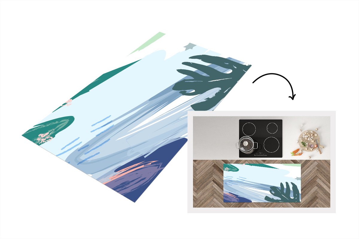 KitchenYeah Keukenloper - Loper keuken - Zomer - Monstera - Verf - 120x60 cm - Keukenloper vinyl Multicolor