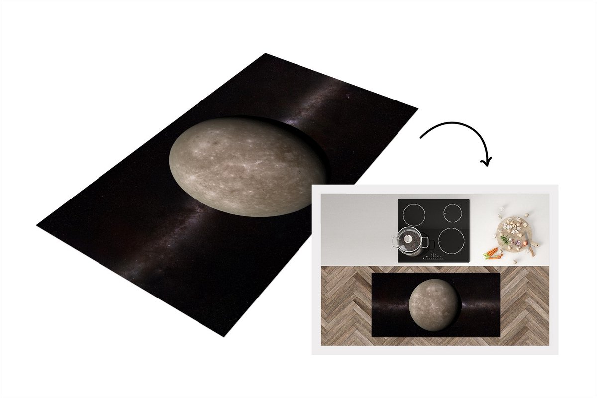 KitchenYeah Keukenloper - Loper keuken - de planeet Mercurius - 120x60 cm - Keukenloper vinyl Multicolor