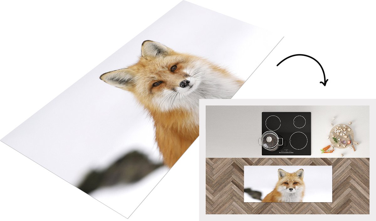 KitchenYeah Keukenloper - Loper keuken - Vos - Sneeuw - Winter - 120x50 cm - Keukenloper vinyl Multicolor