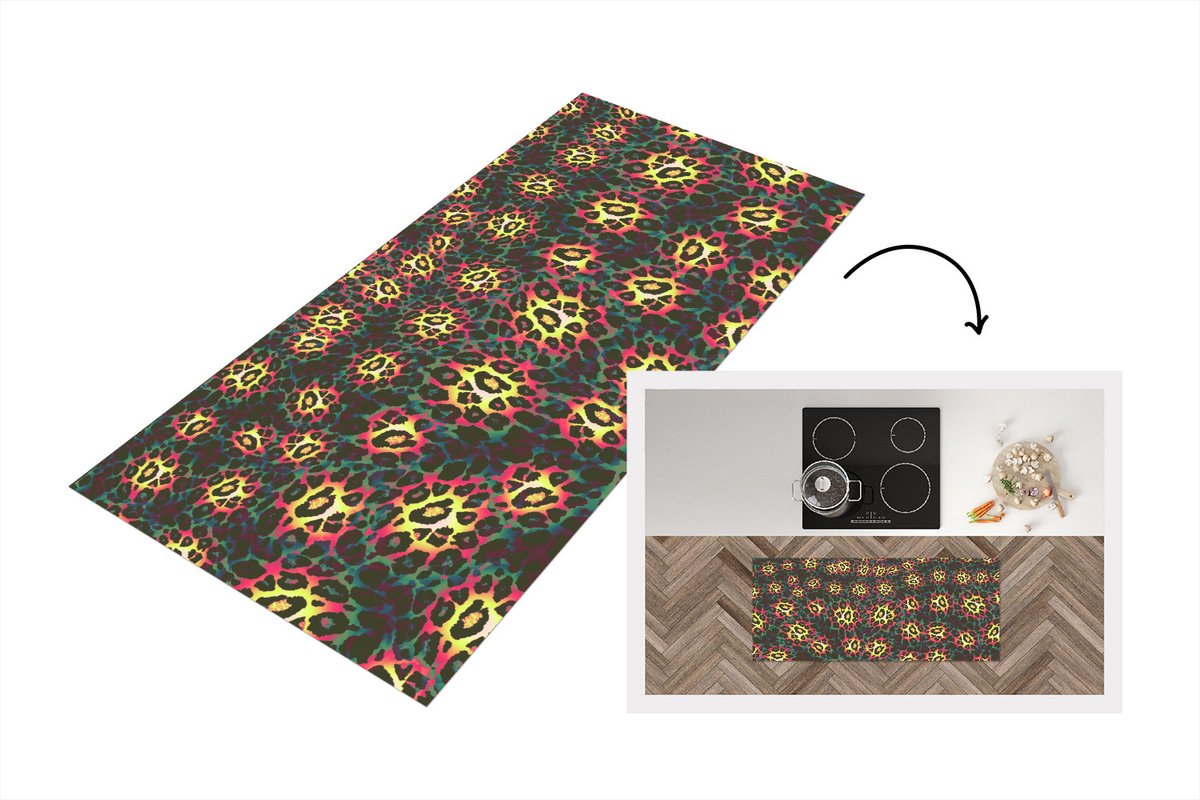 KitchenYeah Keukenloper - Loper keuken - Luipaardprint - Dieren - Patroon - 120x50 cm - Keukenloper vinyl Multicolor