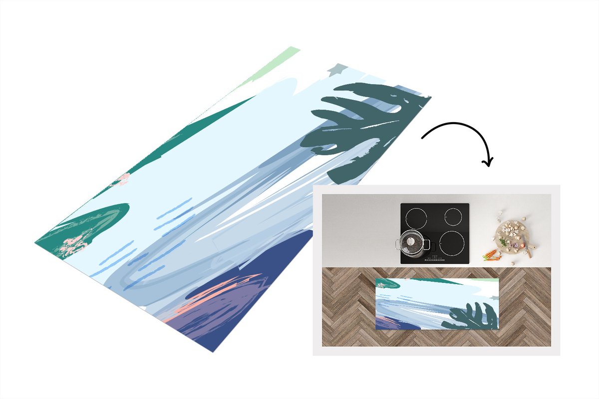 KitchenYeah Keukenloper - Loper keuken - Zomer - Monstera - Verf - 120x50 cm - Keukenloper vinyl Multicolor