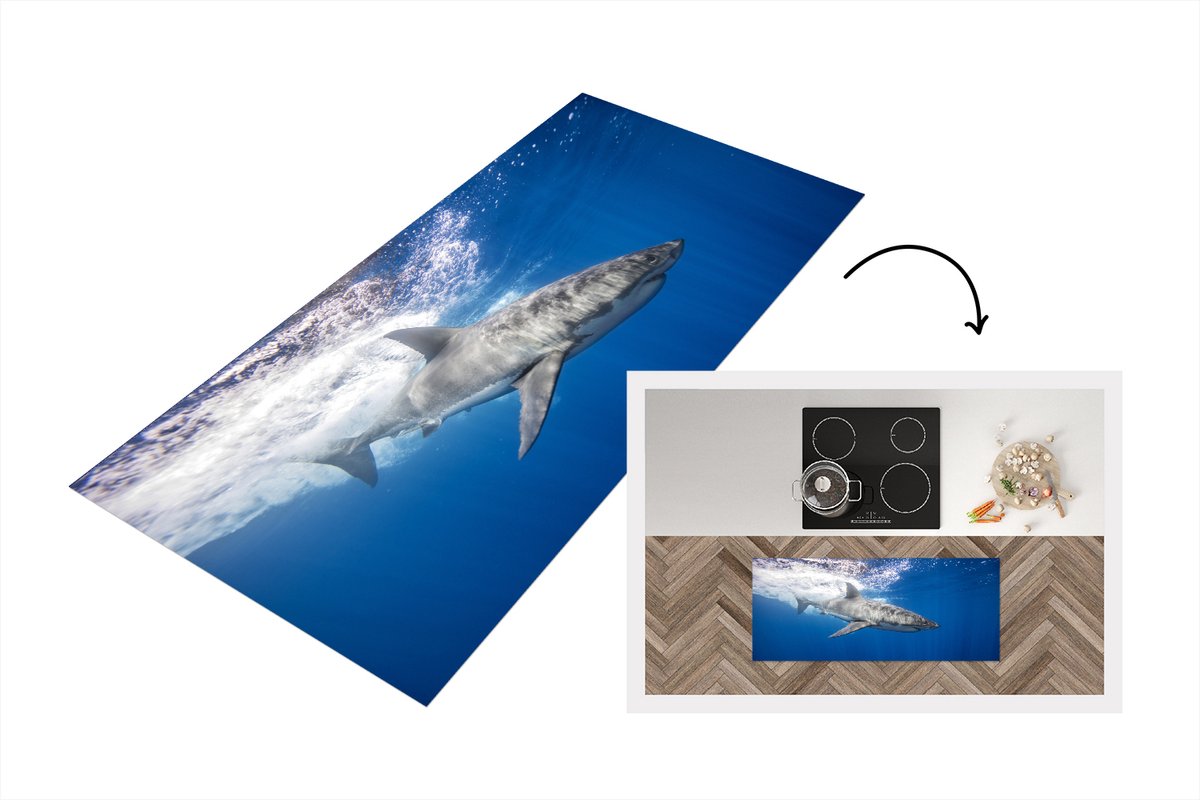 KitchenYeah Keukenloper - Loper keuken - Haai - Zee - Water - 120x50 cm - Keukenloper vinyl Multicolor