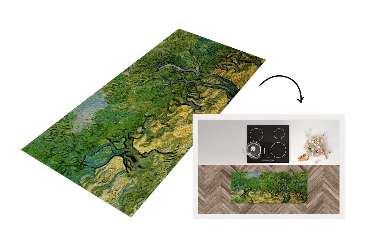 KitchenYeah Keukenloper - Loper keuken - Olijfgaard - Vincent van Gogh - 120x50 cm - Keukenloper vinyl Multicolor