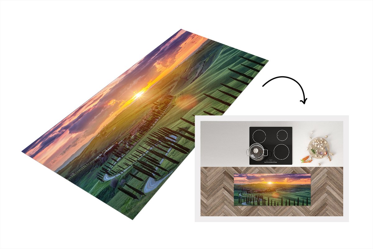 KitchenYeah Keukenloper - Loper keuken - Italië - Zonsondergang - Toscane - 120x50 cm - Keukenloper vinyl Multicolor