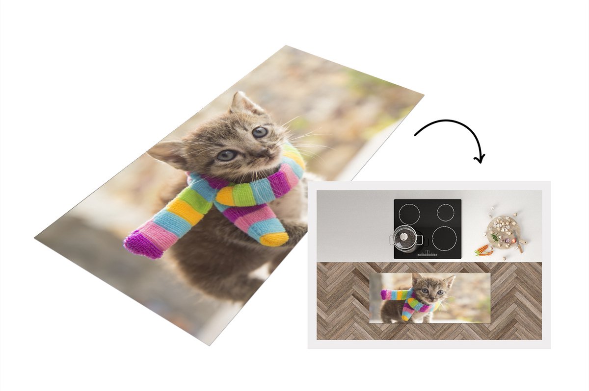 KitchenYeah Keukenloper - Loper keuken - Kitten - Sjaal - Kleuren - 120x50 cm - Keukenloper vinyl Multicolor