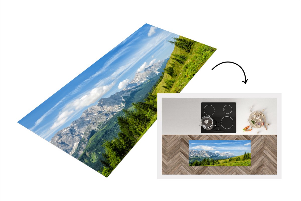 KitchenYeah Keukenloper - Loper keuken - Alpen - Bergen - Gras - 120x50 cm - Keukenloper vinyl Multicolor