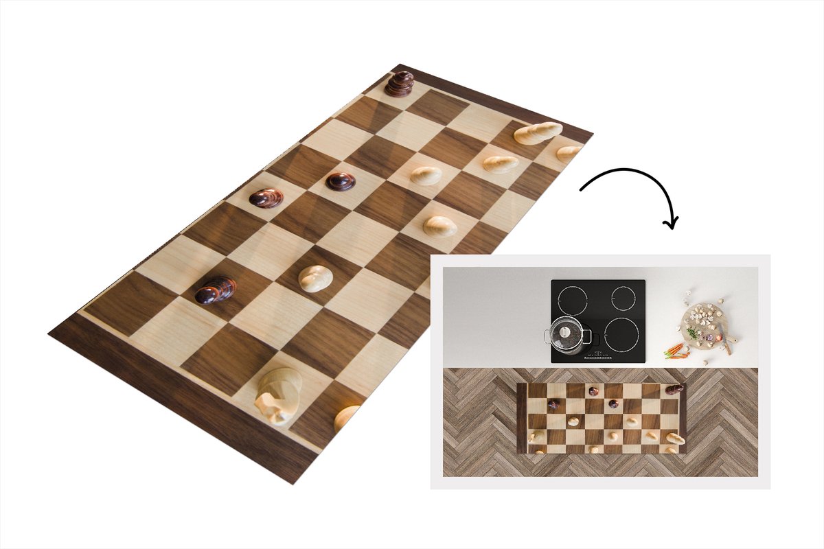 KitchenYeah Keukenloper - Loper keuken - Een schaakbord vol met stukken - Keukenloper vinyl Multicolor