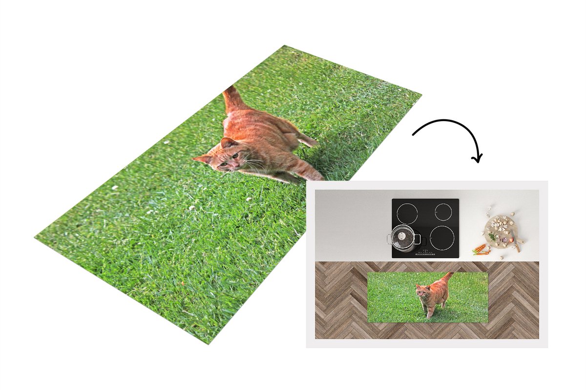 KitchenYeah Keukenloper - Loper keuken - Kat - Rood - Kater - 120x50 cm - Keukenloper vinyl Multicolor