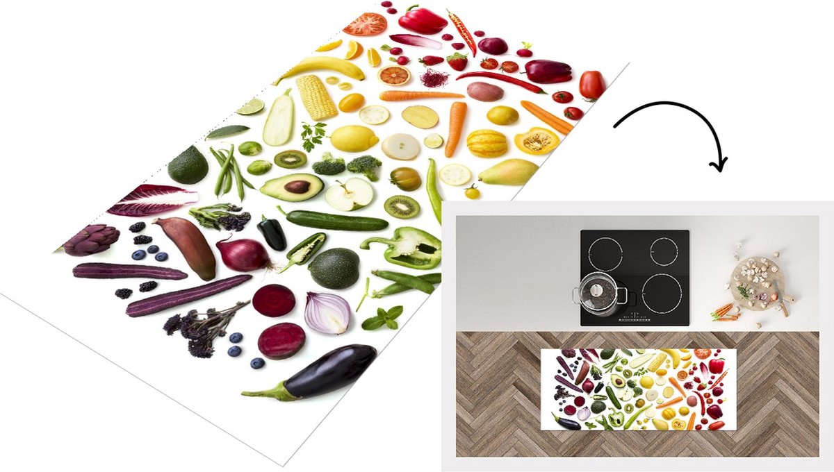 KitchenYeah Keukenloper - Loper keuken - Groente - Fruit - Regenboog - 120x50 cm - Keukenloper vinyl Multicolor