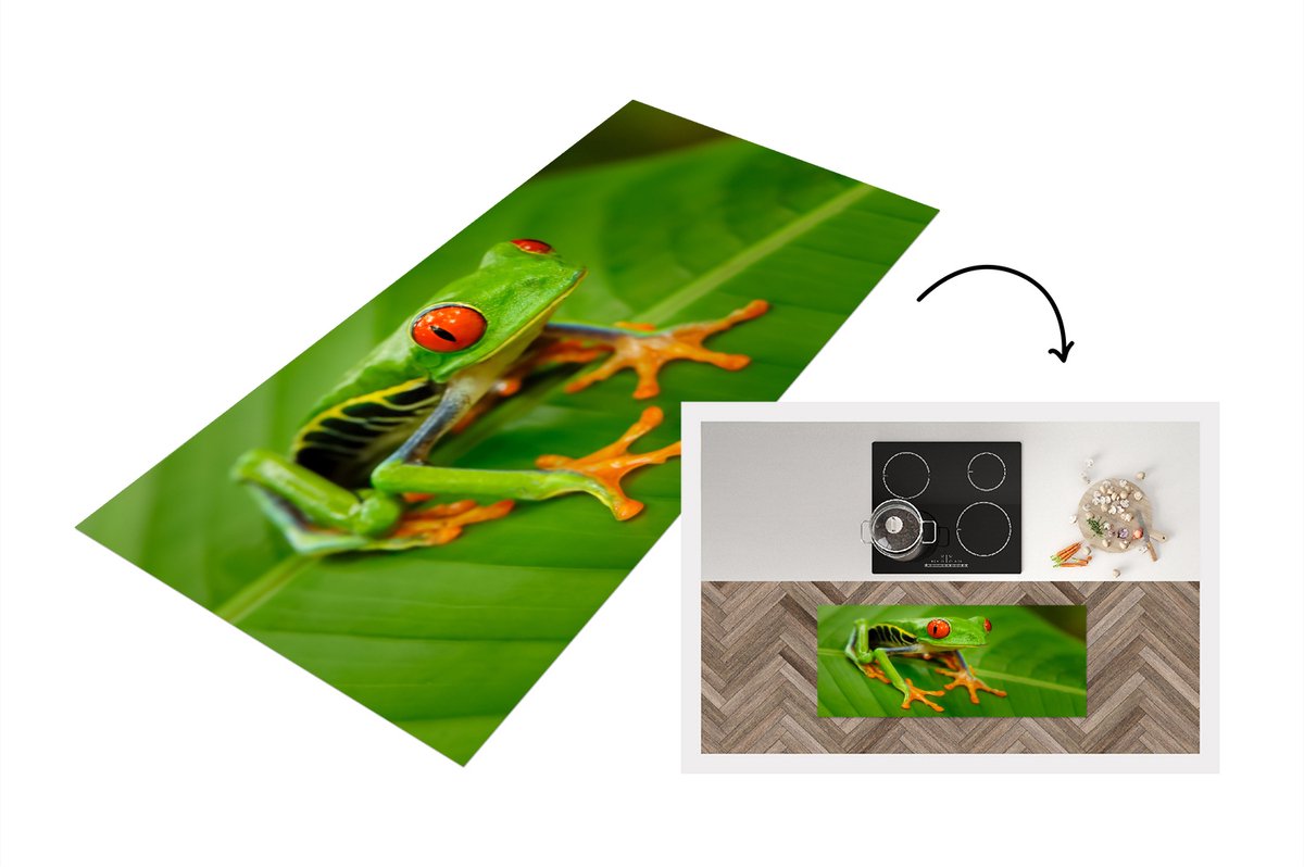 KitchenYeah Keukenloper - Loper keuken - Kikker - Blad - Groen - 120x50 cm - Keukenloper vinyl Multicolor