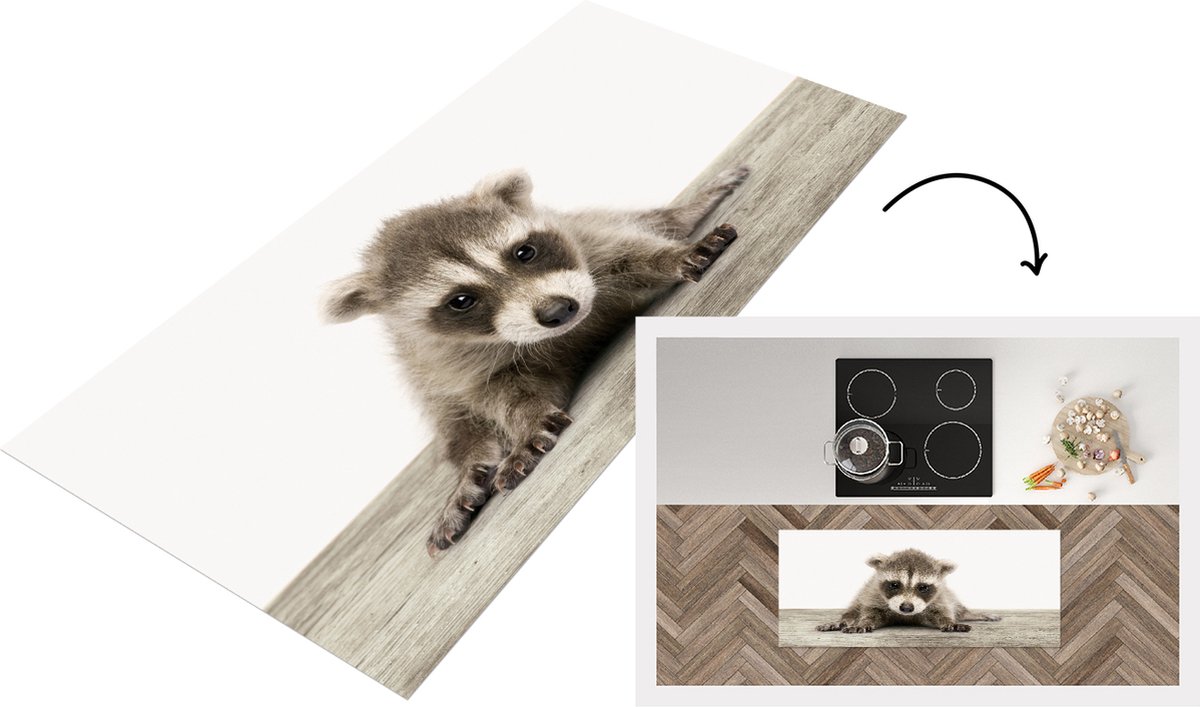 KitchenYeah Keukenloper - Loper keuken - Babykamer - Wasbeer jong - Baby wasbeertje - Kinderkamer - 120x50 cm - Keukenloper vinyl Multicolor