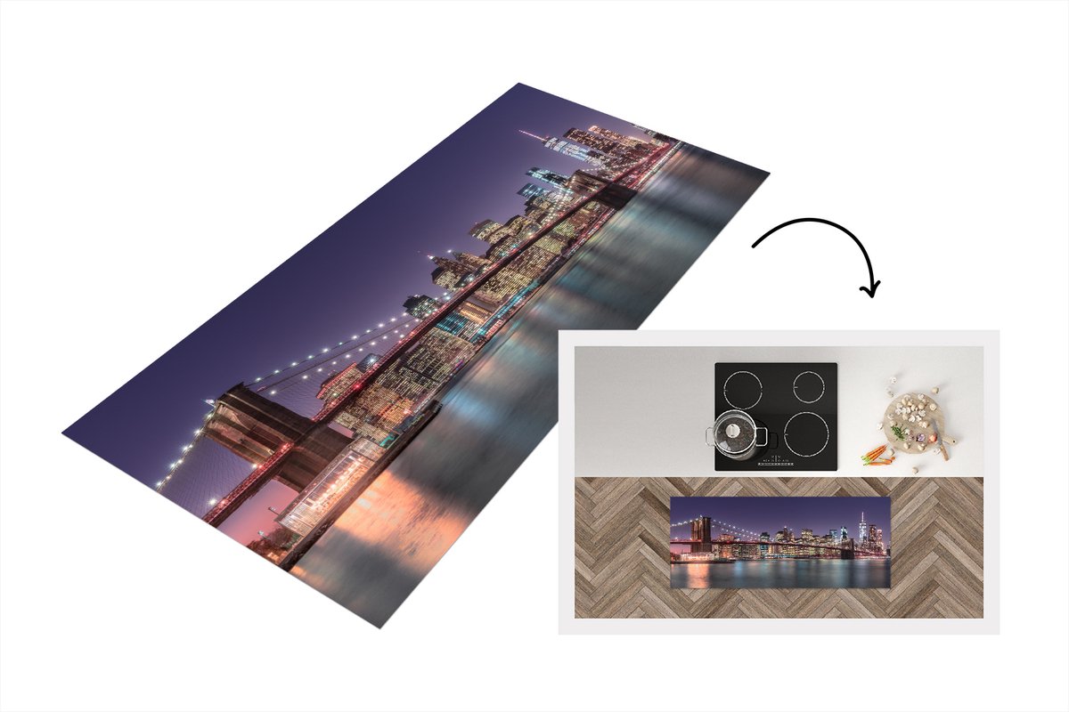 KitchenYeah Keukenloper - Loper keuken - New York - Brooklyn Bridge - Zonsondergang - 120x50 cm - Keukenloper vinyl Multicolor