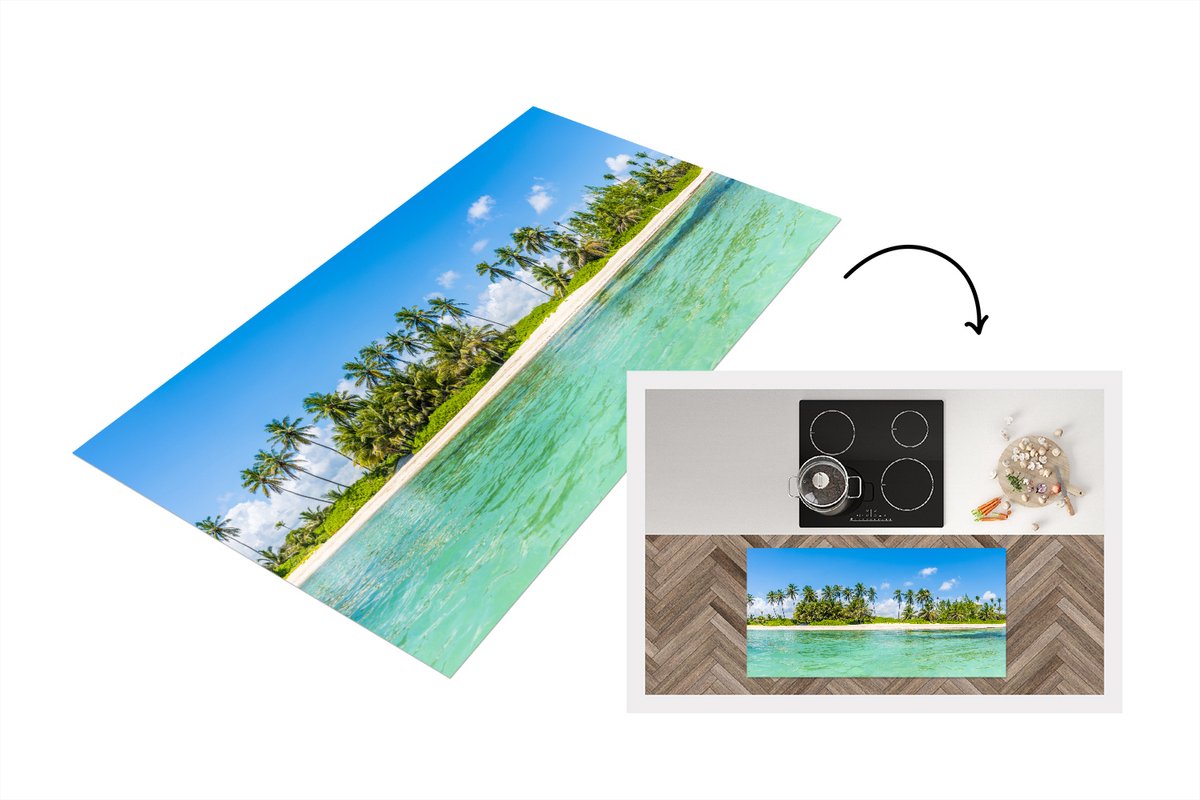 KitchenYeah Keukenloper - Loper keuken - Zee - Strand - Palmbomen - 120x60 cm - Keukenloper vinyl Multicolor