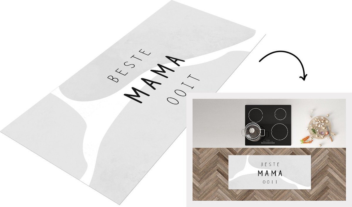 KitchenYeah Keukenloper - Loper keuken - Spreuken - Quotes Beste Mama Ooit - Best mom - Moederdag - Mama - zwart wit - 120x50 cm - Keukenloper vinyl