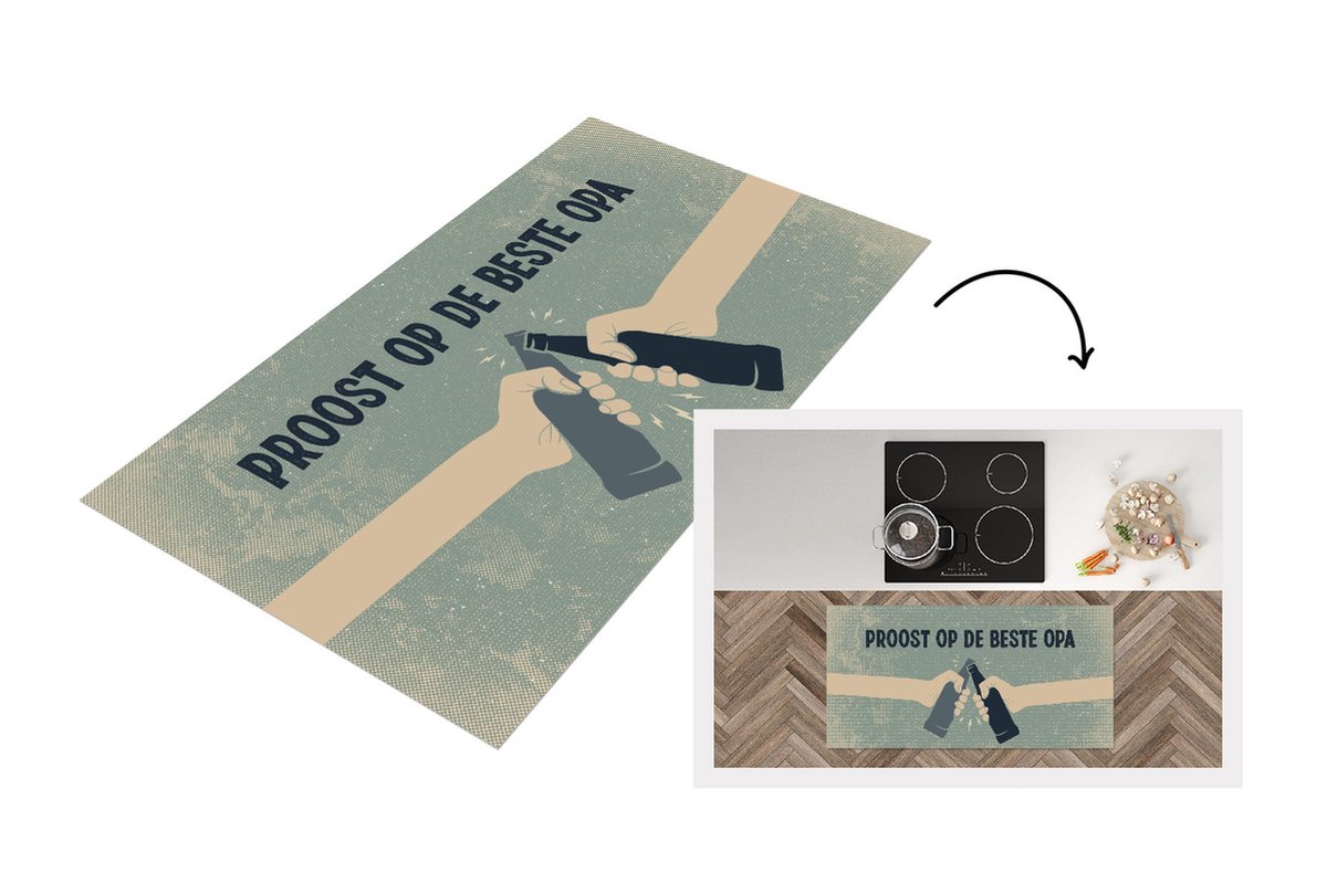KitchenYeah Keukenloper - Loper keuken - Vaderdag geschenk - Opa - Illustratie - Proost op de beste opa - Quote - Spreuken - 120x60 cm - Keukenloper vinyl Multicolor