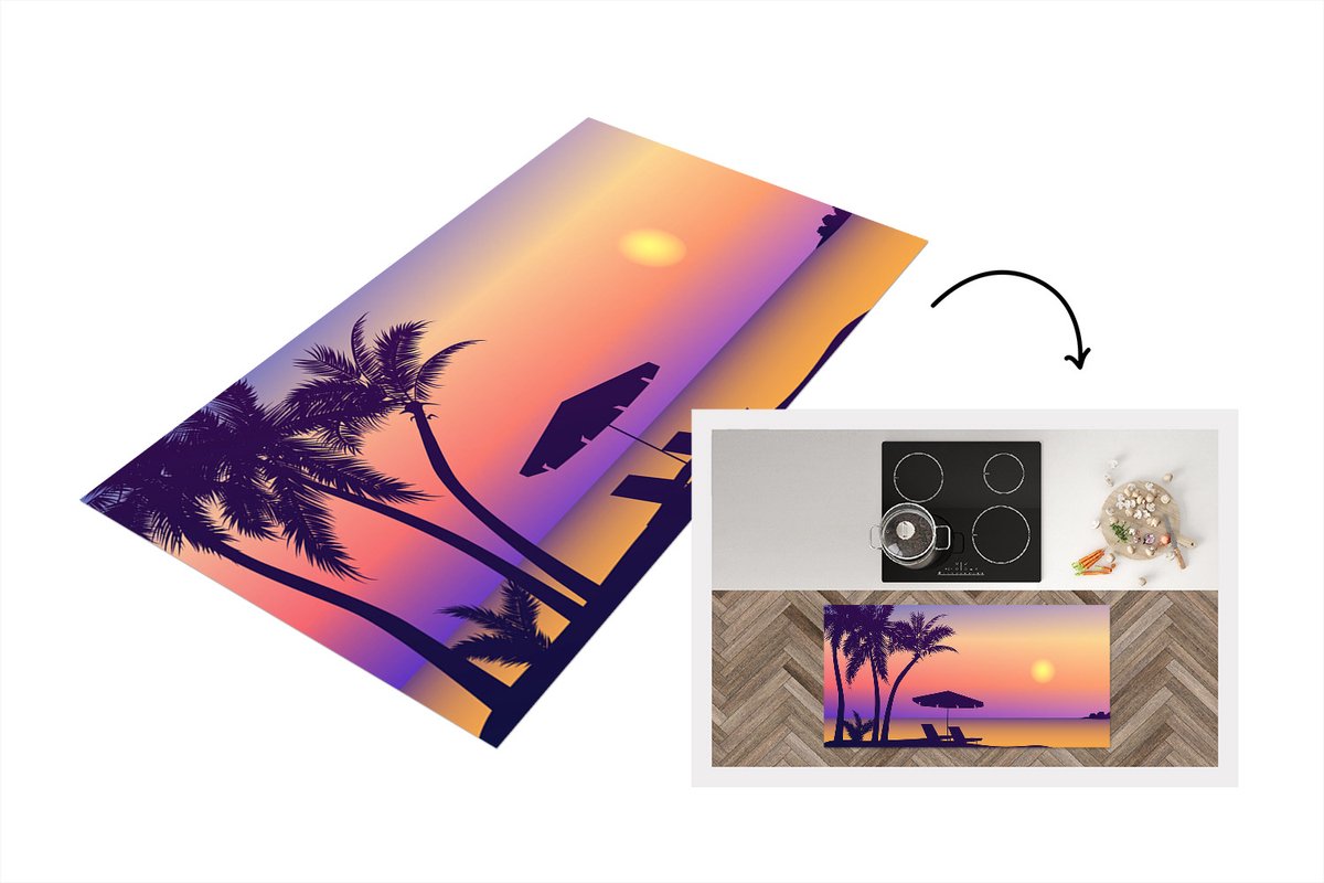 KitchenYeah Keukenloper - Loper keuken - Strandstoel - Parasol - Zomer - Illustratie - 120x60 cm - Keukenloper vinyl Multicolor
