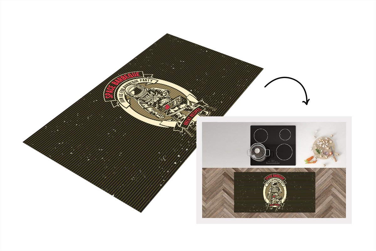KitchenYeah Keukenloper - Loper keuken - Vintage - Astronaut - BBQ - 120x60 cm - Keukenloper vinyl Multicolor