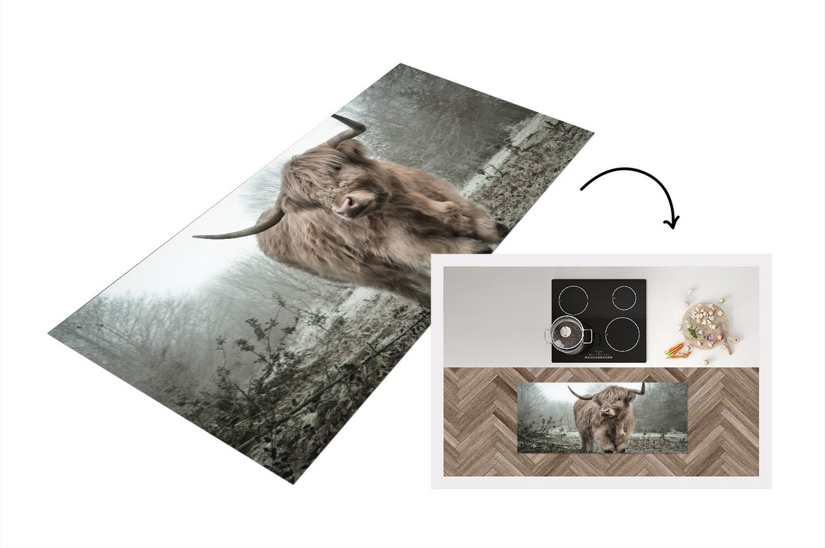 KitchenYeah Keukenloper - Loper keuken - Schotse hooglander - Natuur - Herfst - 120x50 cm - Keukenloper vinyl Multicolor