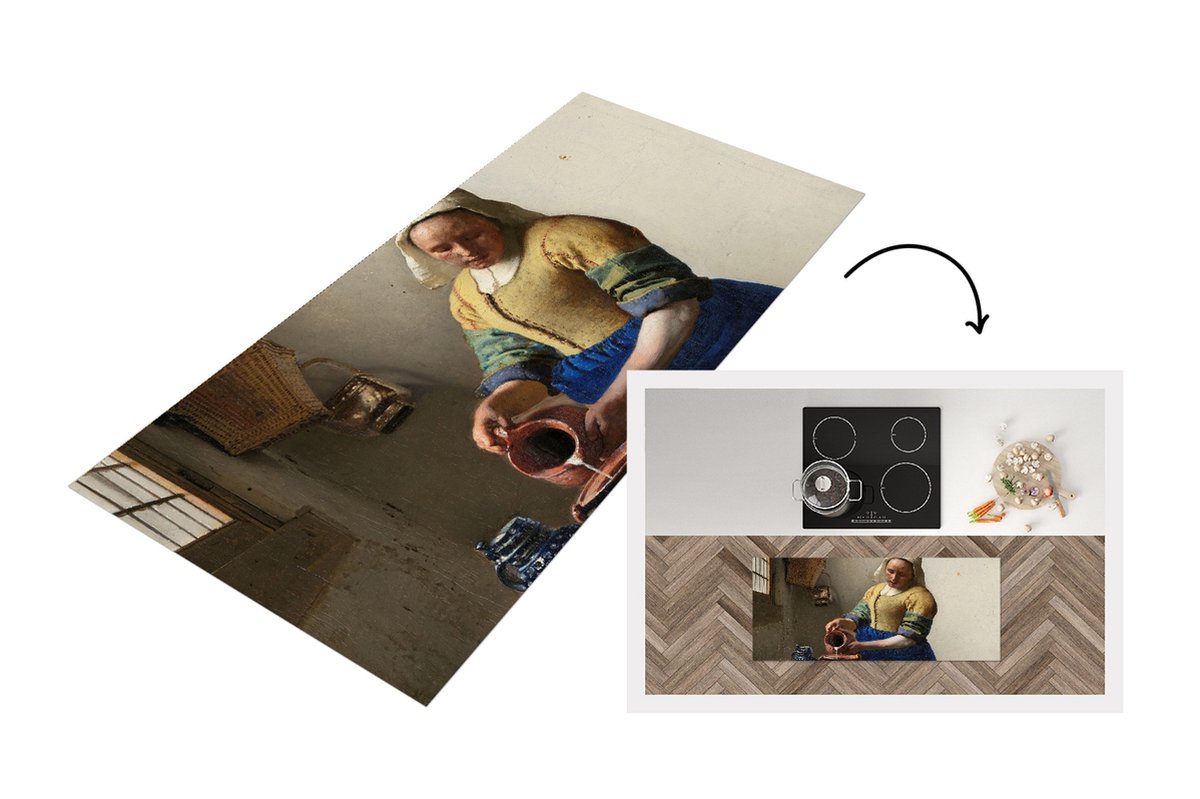 KitchenYeah Keukenloper - Loper keuken - Het melkmeisje - Schilderij van Johannes Vermeer - 120x50 cm - Keukenloper vinyl Multicolor