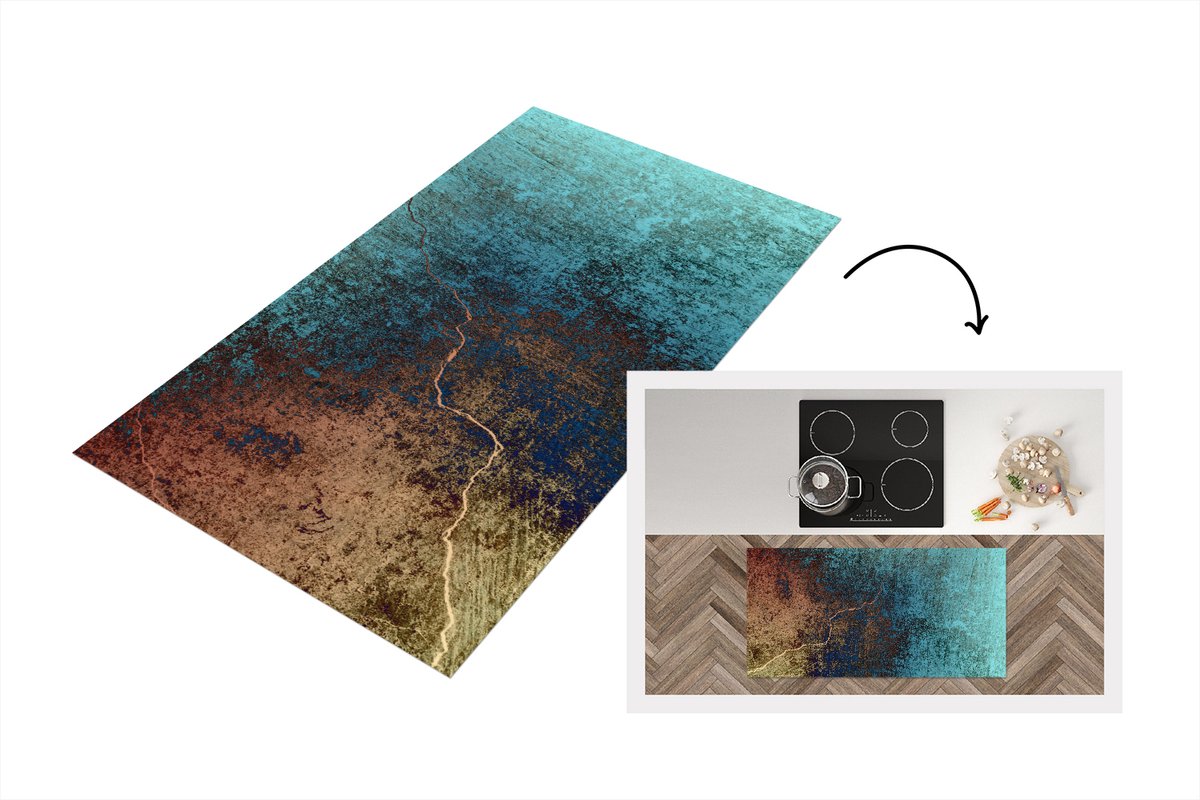KitchenYeah Keukenloper - Loper keuken - Gekleurde muur met een scheur - 120x60 cm - Keukenloper vinyl Multicolor