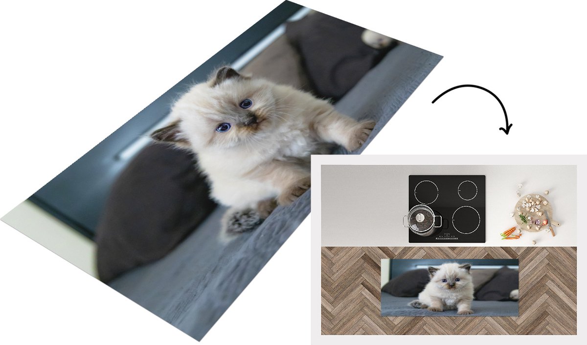 KitchenYeah Keukenloper - Loper keuken - Kitten - Kat - Dier - 120x50 cm - Keukenloper vinyl Multicolor
