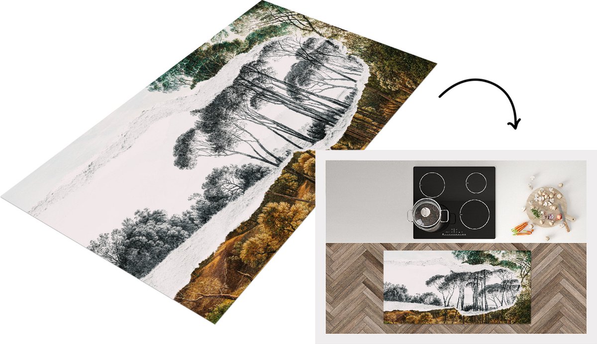 KitchenYeah Keukenloper - Loper keuken - Italiaans Landschap - Hendrik Voogd - Zwart - Wit - 120x60 cm - Keukenloper vinyl Multicolor