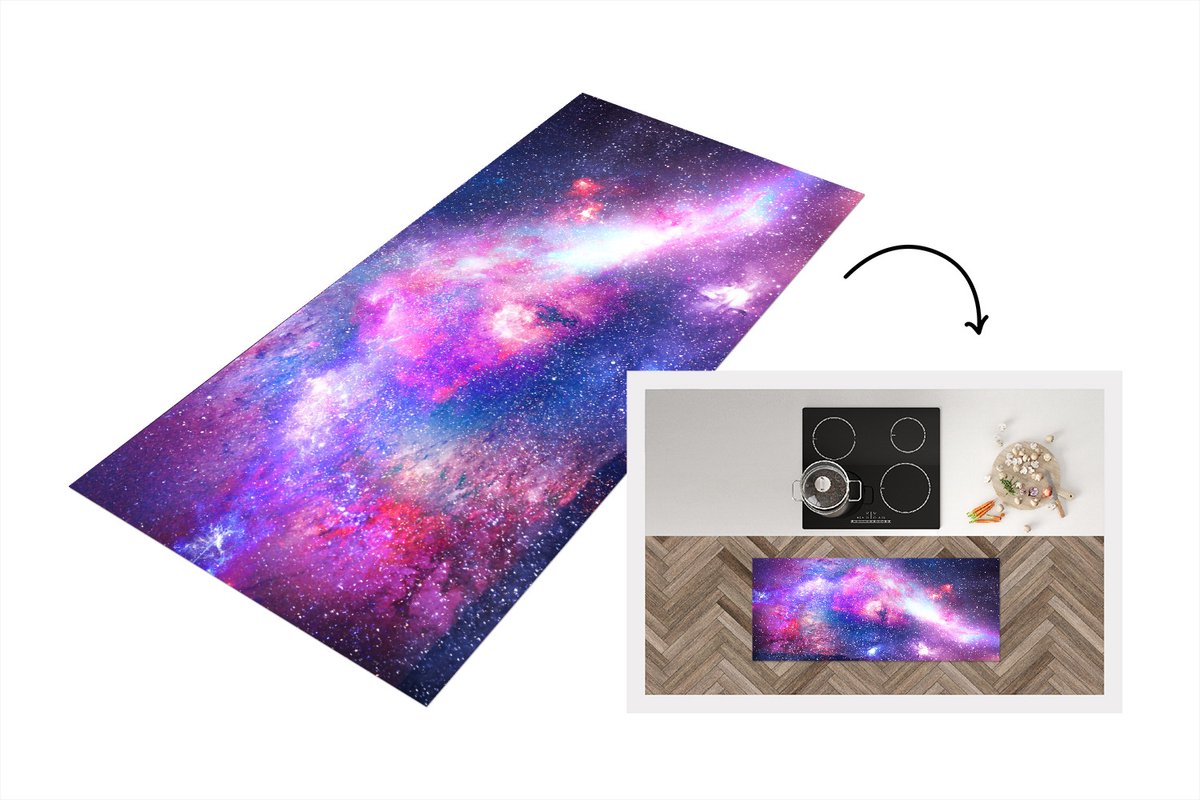 KitchenYeah Keukenloper - Loper keuken - Ruimte - Kleuren - Sterren - 120x50 cm - Keukenloper vinyl Multicolor