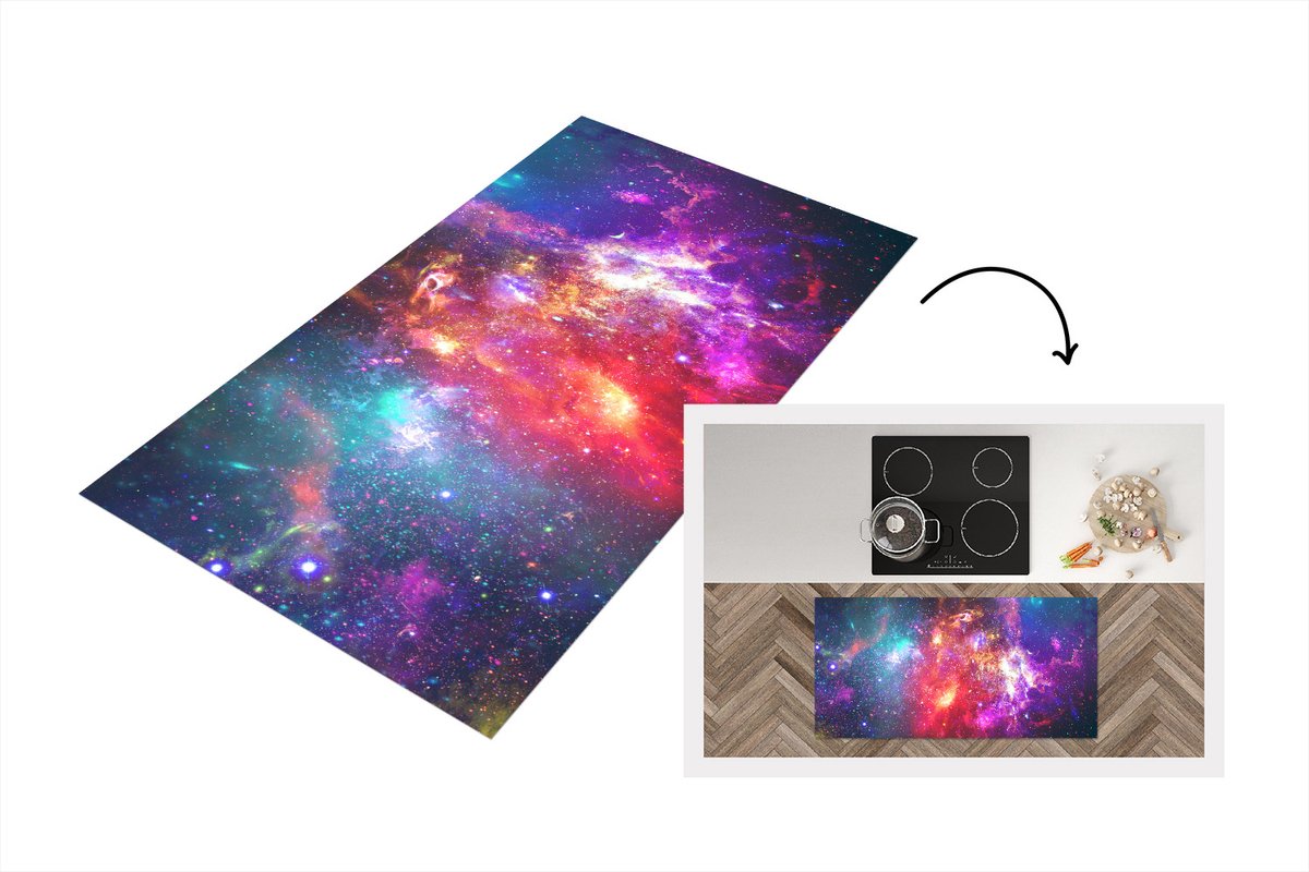KitchenYeah Keukenloper - Loper keuken - Kleuren - Sterren - Ruimte - 120x60 cm - Keukenloper vinyl Multicolor